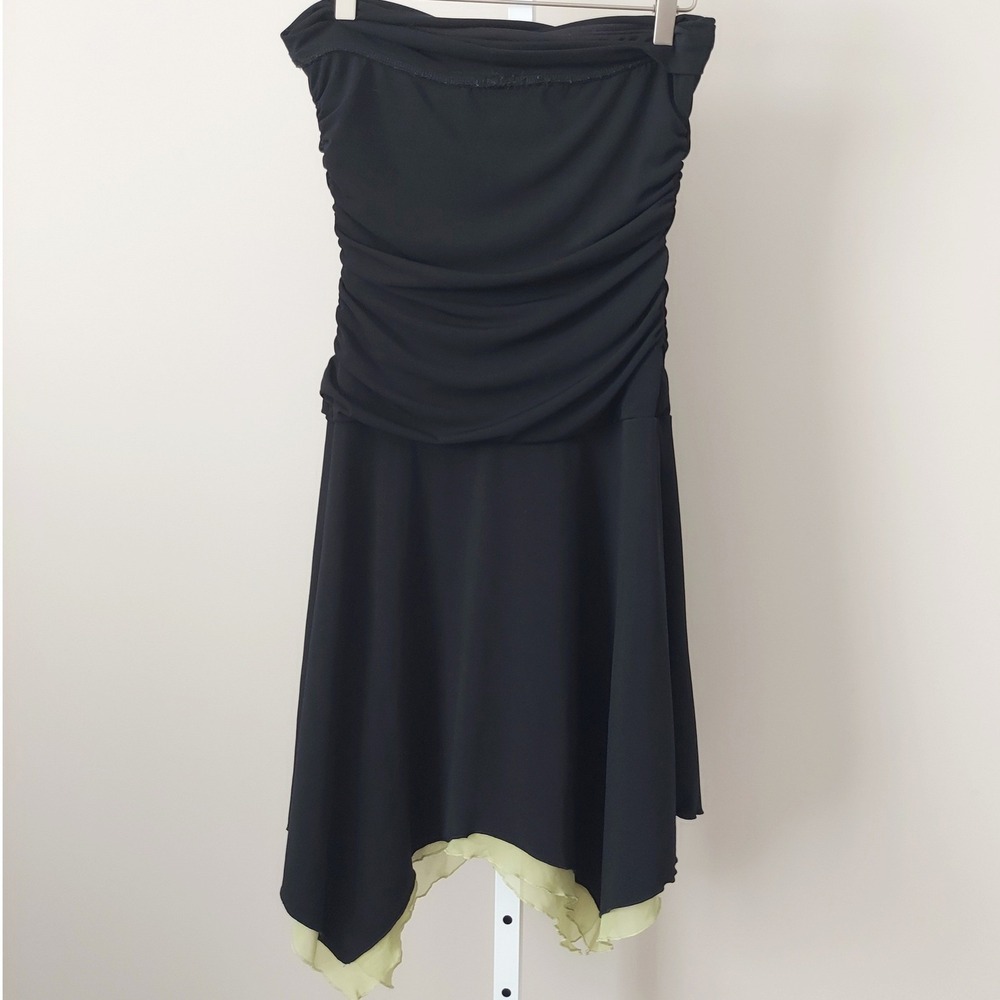 Ruby Rox Y2K Black Strapless Ruched Sharkbite Hem Dress Size M Fairy Whimsy